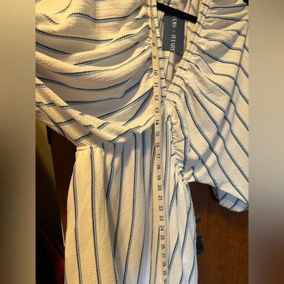 💧H064 NWT Gilli L pp 16 unstretched Blue striped stretch waist big sleeve Dress - Picture 6 of 12